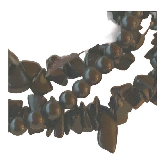 Vintage black onyx 3 strand chip and beaded stretchy bracelet chiffon ribbon - Picture 4 of 4